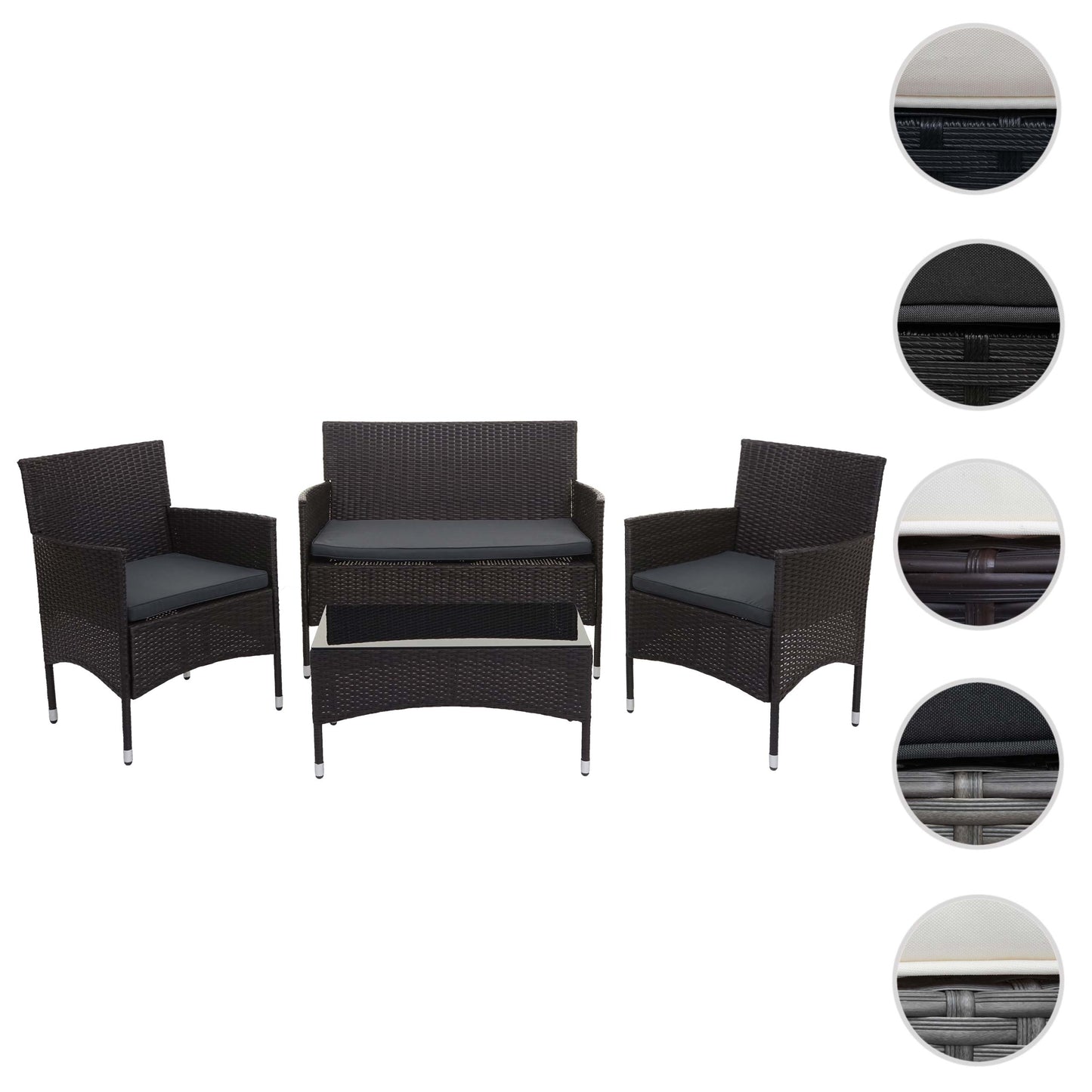 Cosmo Casa - Polyrotan Set - Balkon Tuin Loungeset Bank Zitgroep - Bruin met Donkergrijze Kussens