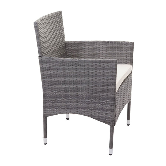 Cosmo Casa - Polyrotan Set - Balkon Tuin Loungeset Bank Zitgroep - Grijs met Crème Kussens