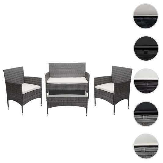Cosmo Casa - Polyrotan Set - Balkon Tuin Loungeset Bank Zitgroep - Grijs met Crème Kussens
