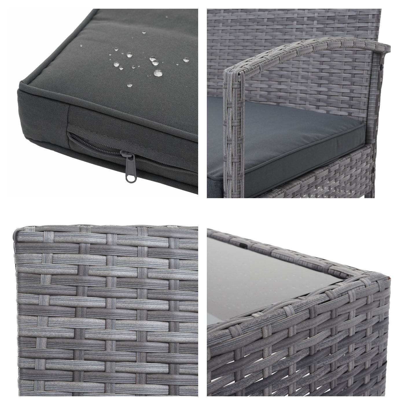 Cosmo Casa - Polyrotan Set - Balkon Tuin Loungeset Zitgroep - Grijs met Donkergrijze Kussens