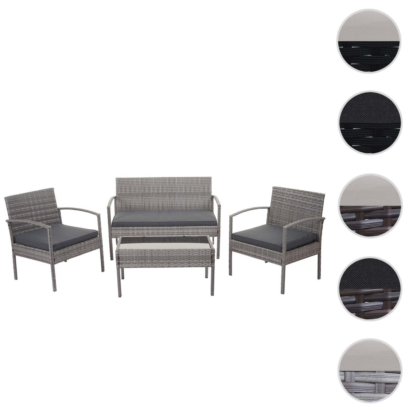 Cosmo Casa - Polyrotan Set - Balkon Tuin Loungeset Zitgroep - Grijs met Donkergrijze Kussens