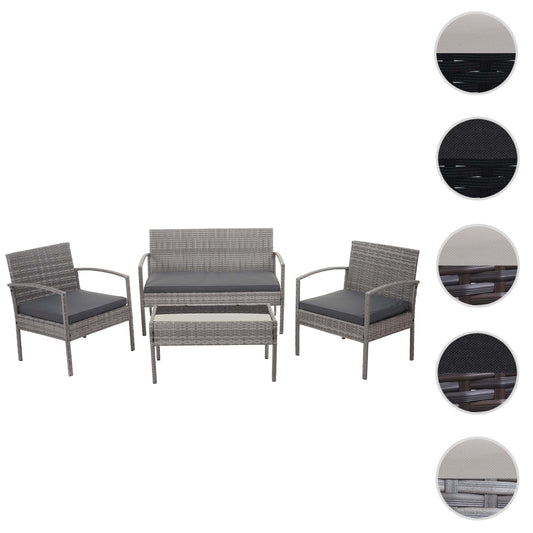 Cosmo Casa - Polyrotan Set - Balkon Tuin Loungeset Zitgroep - Grijs met Donkergrijze Kussens