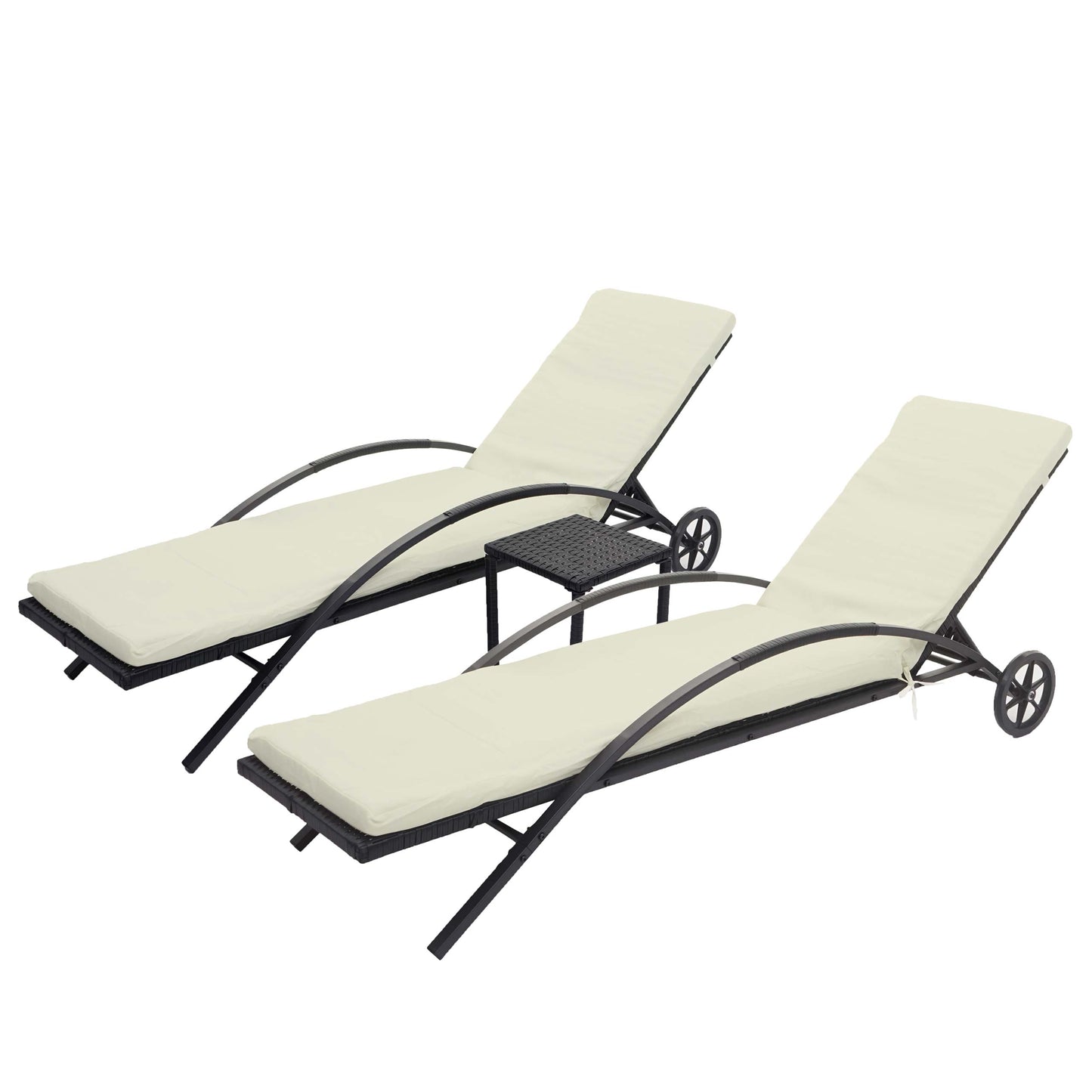 Cosmo Casa - Set van 2 Ligbedden - Relaxligstoel Tuinligstoel - Polyrotan - Zwart met Crème Beige Kussen