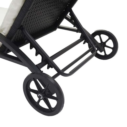 Cosmo Casa - Set van 2 Ligbedden - Relaxligstoel Tuinligstoel - Polyrotan - Zwart met Crème Beige Kussen