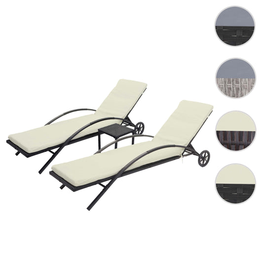 Cosmo Casa - Set van 2 Ligbedden - Relaxligstoel Tuinligstoel - Polyrotan - Zwart met Crème Beige Kussen