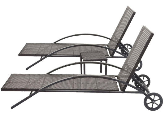 Cosmo Casa - Set van 2 Ligbedden - Relaxligstoel Tuinligstoel - Polyrotan - Bruin met Crème Beige Kussen