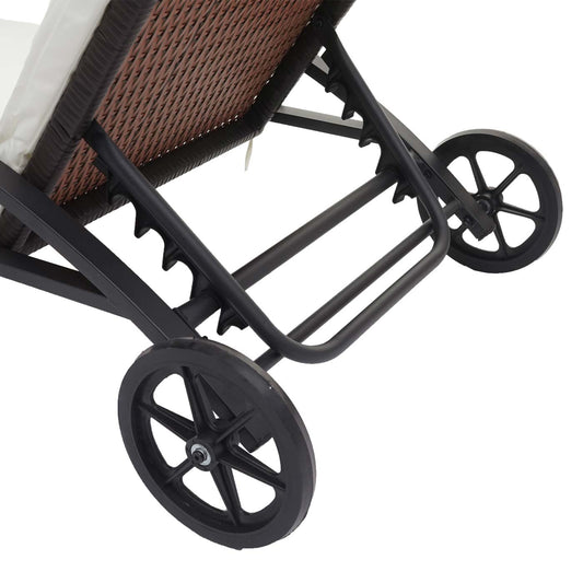 Cosmo Casa - Set van 2 Ligbedden - Relaxligstoel Tuinligstoel - Polyrotan - Bruin met Crème Beige Kussen