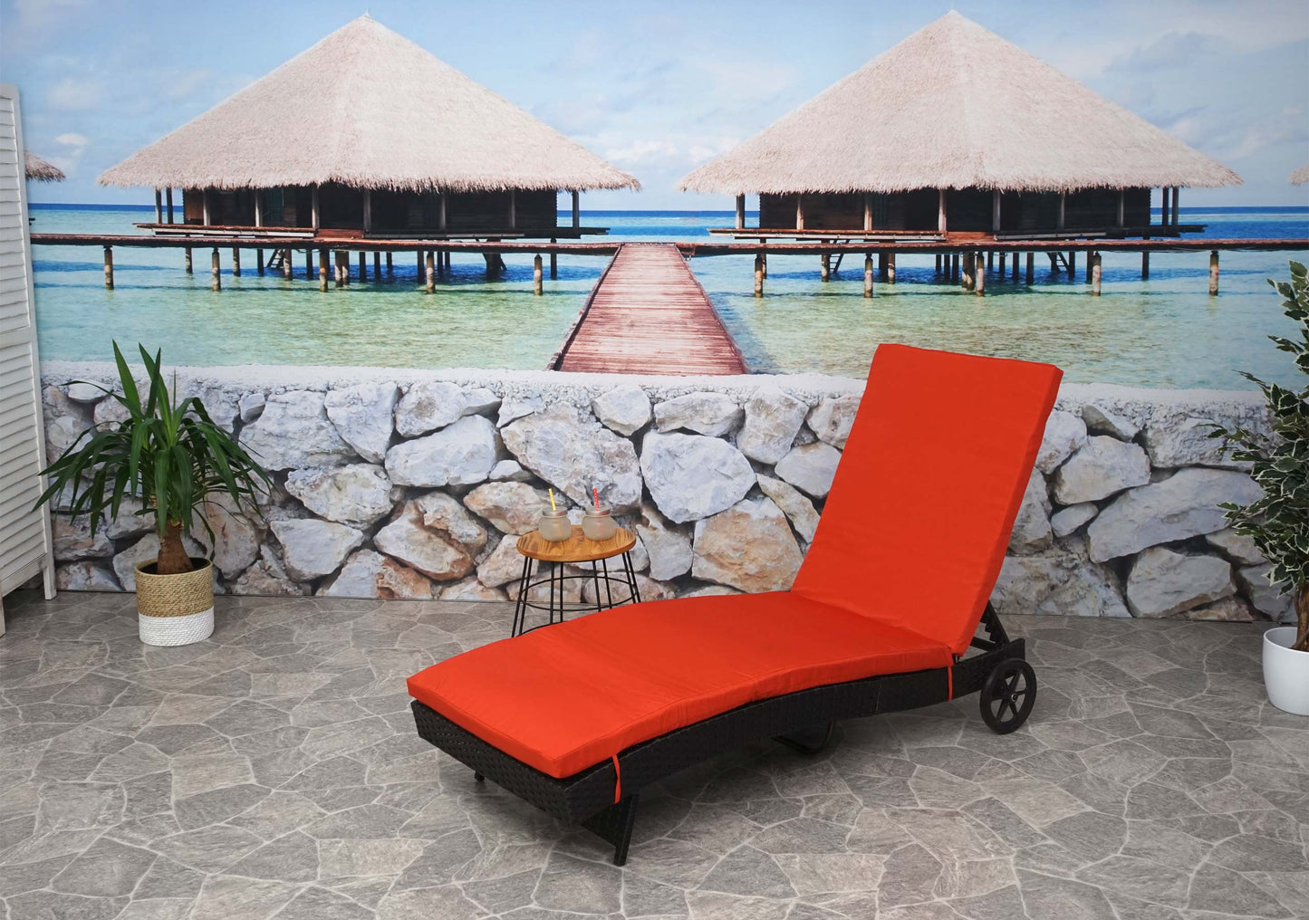 Cosmo Casa - Ligstoel - Tuinligstoel - Relaxligstoel - Polyrotan - Antraciet met Terracotta Kussen