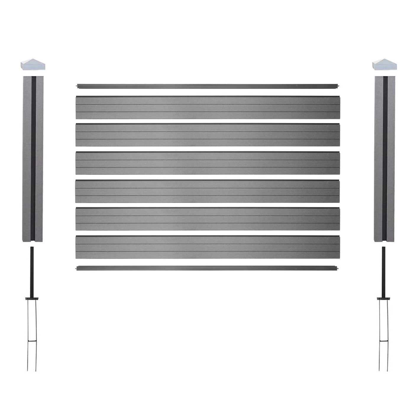 Cosmo Casa - WPC Privacyscherm Sarthe - Windscherm & Basiselement Laag - WPC Paal - Grijs - 1,95 m