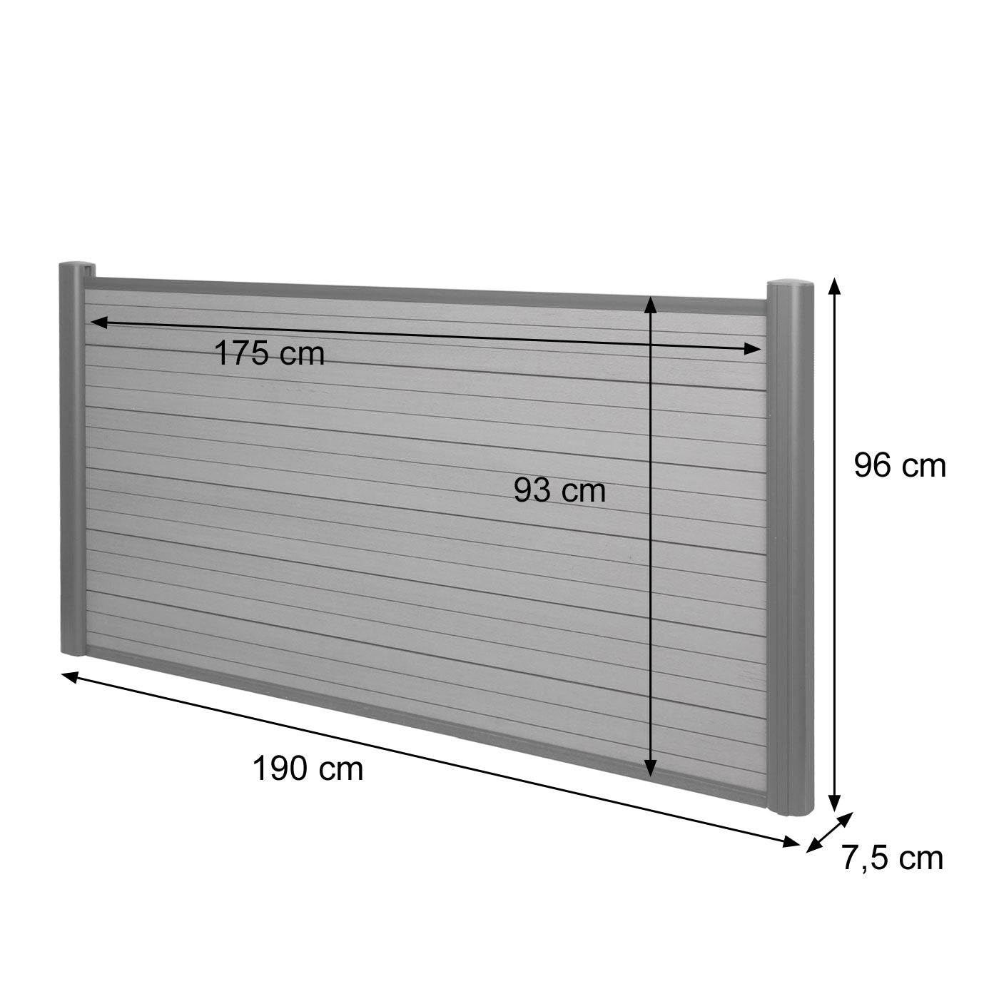 Cosmo Casa - WPC Privacyscherm Sarthe - Windscherm & Laag Basiselement - Aluminium Palen - Bruin - 1,90 m