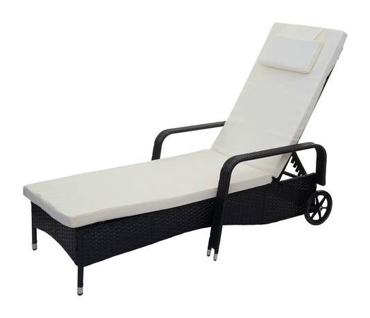 Cosmo Casa - Polyrotan Ligstoel Carrara - Relaxligstoel Tuinligstoel - Aluminium - Antraciet met Beige Kussen