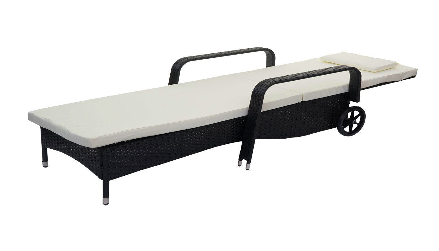 Cosmo Casa - Polyrotan Ligstoel Carrara - Relaxligstoel Tuinligstoel - Aluminium - Antraciet met Beige Kussen