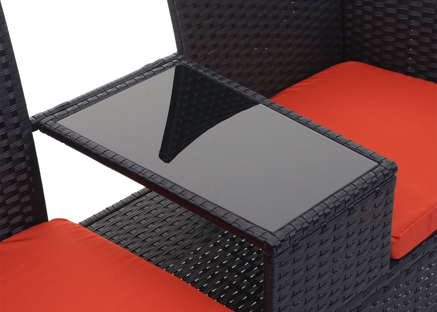 Cosmo Casa - Tuinbank - Polyrotan Bank met Tafel - Staal en Kussen - Zwart met Terracotta