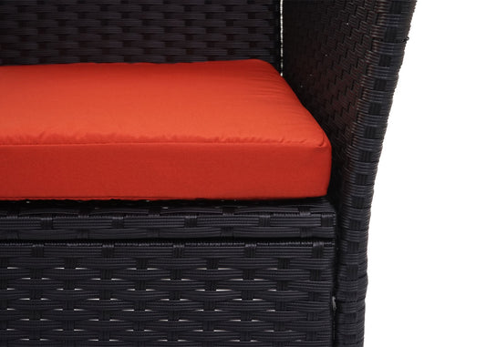 Cosmo Casa - Tuinbank - Polyrotan Bank met Tafel - Staal en Kussen - Zwart met Terracotta