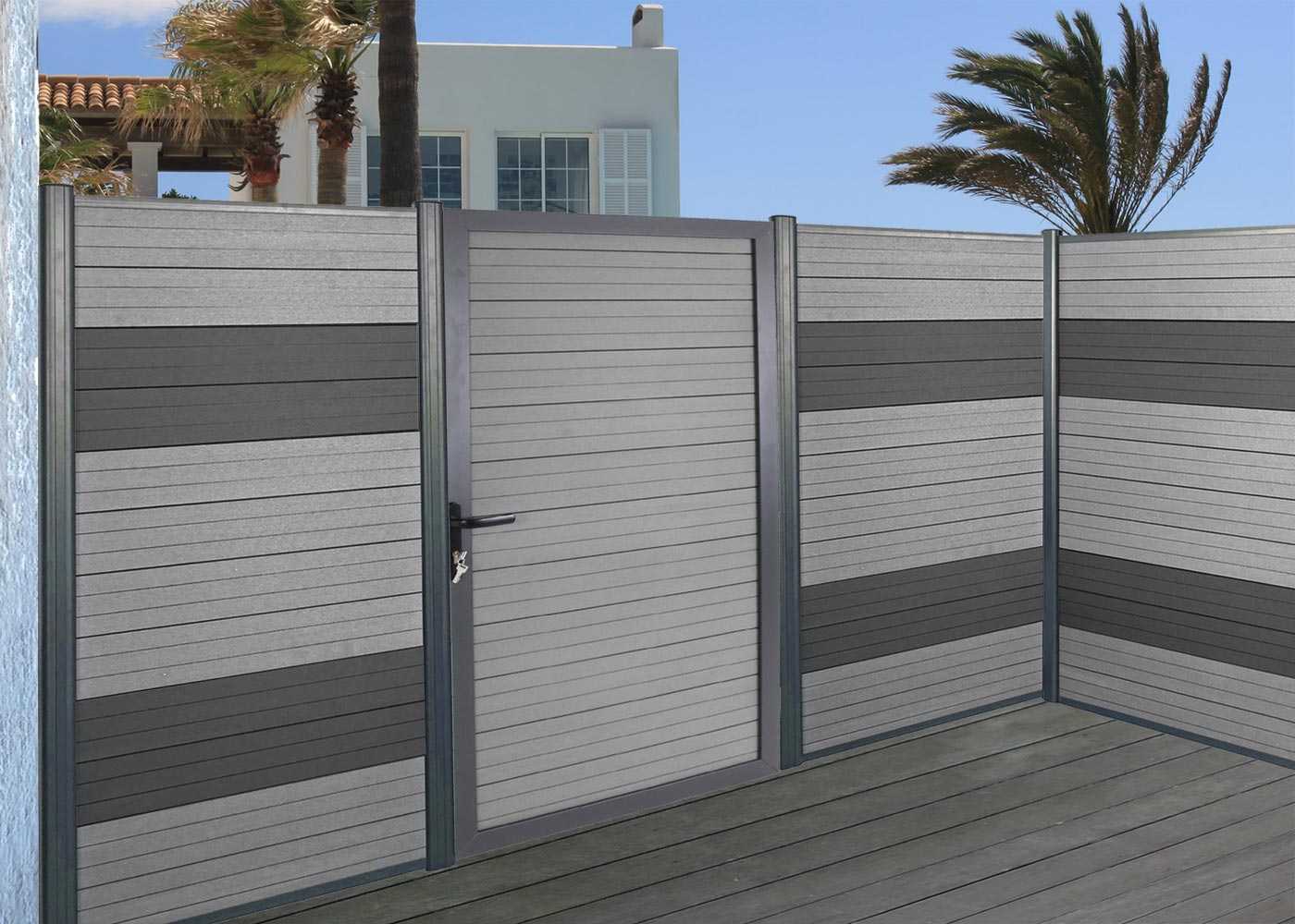 Cosmo Casa - Set van 7 Latten voor WPC Privacyscherm Sarthe - Windbeschermingsplanken & FSC-gecertificeerd - WPC - Grijs - 1 m² - 90 cm