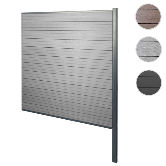 Cosmo Casa - WPC Privacyscherm Sarthe - Windscherm & Verlengelement - Aluminium Palen om in Beton te Plaatsen - Grijs - 1,85 m