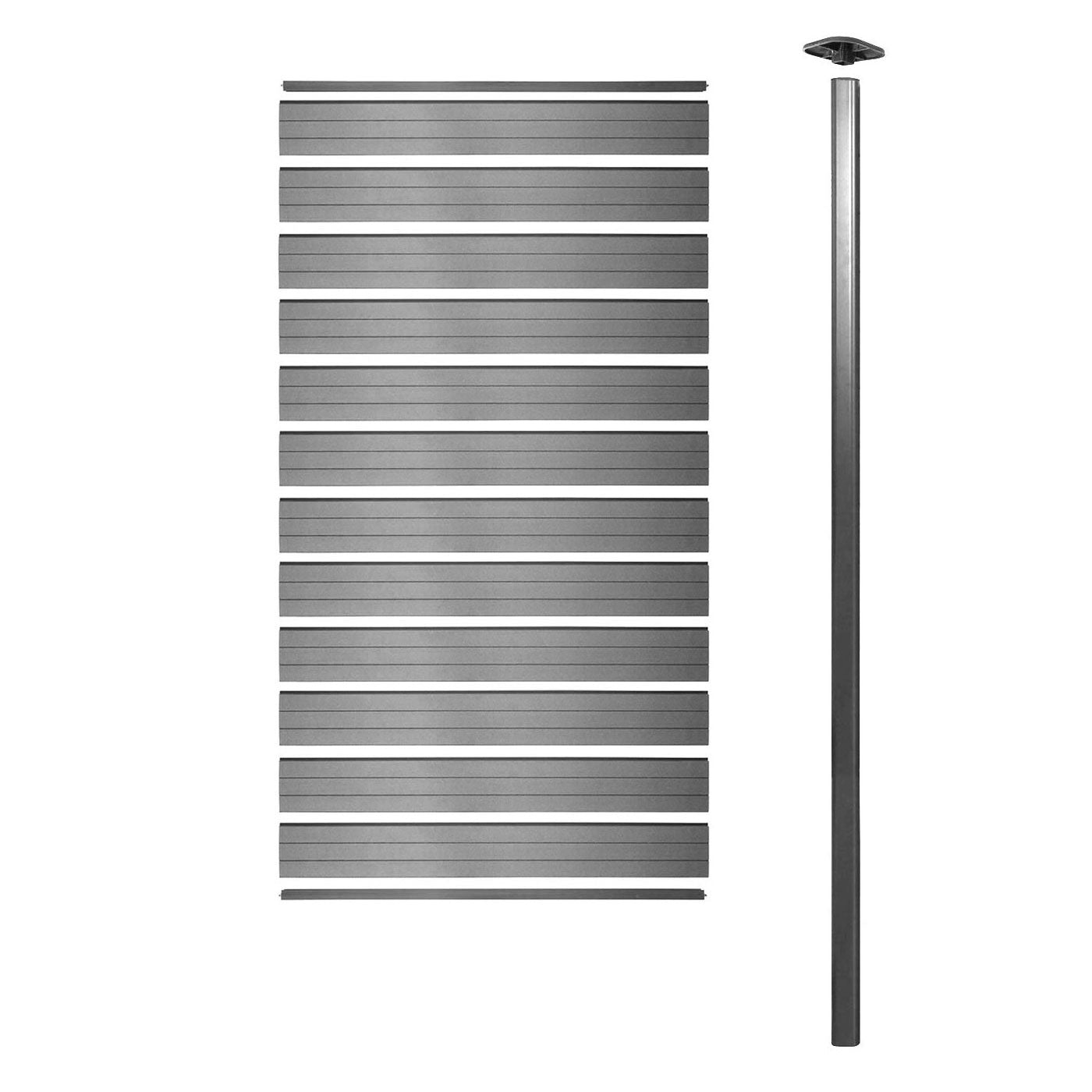 Cosmo Casa - WPC Privacyscherm Sarthe - Windscherm & Smal Aanbouwelement - Aluminium Palen om in Beton te Plaatsen - Grijs - 0,95 m