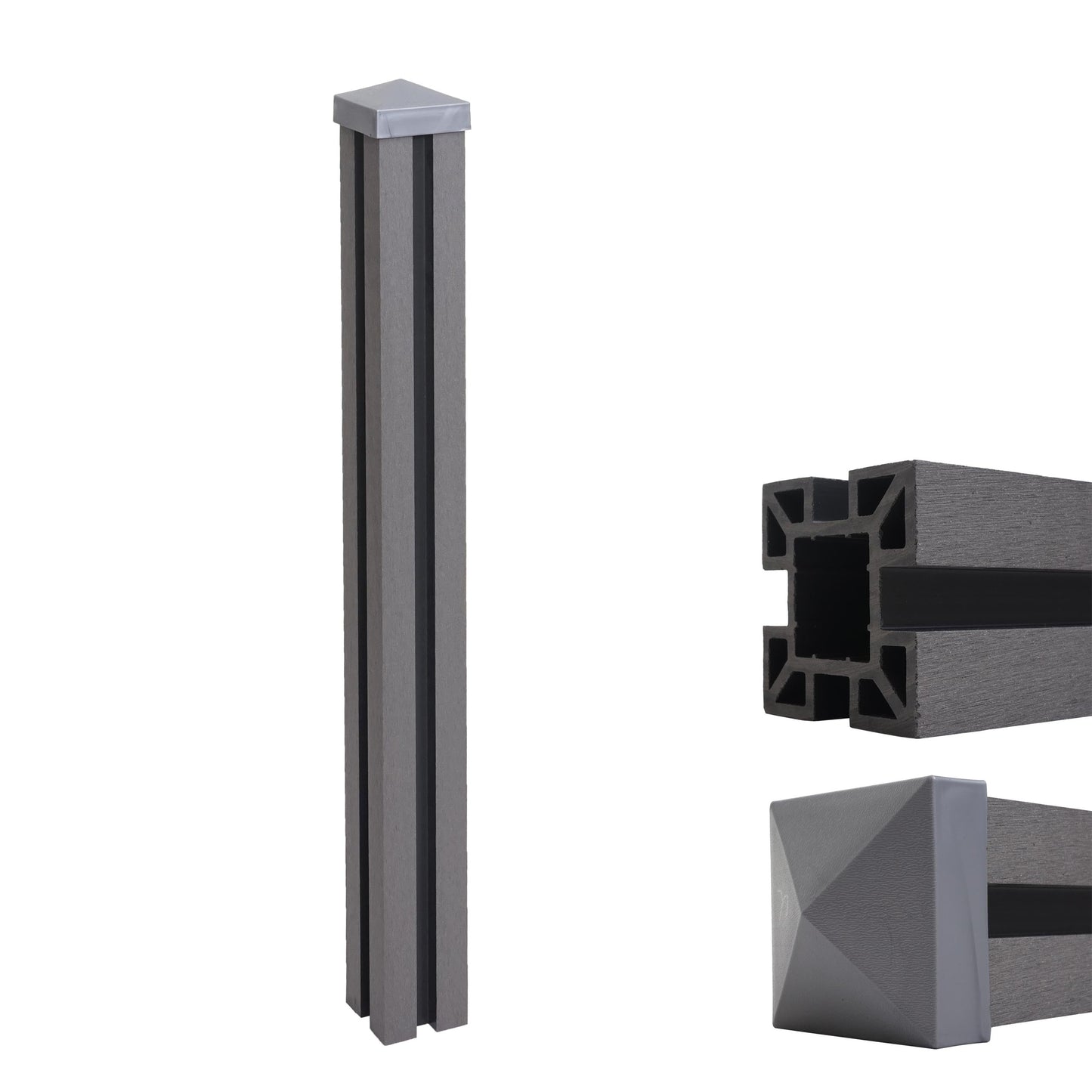 Cosmo Casa - WPC Paal Sarthe WPC Hekwerk - Zuilpaal & Insteeksysteem - WPC - Grijs - 98 cm