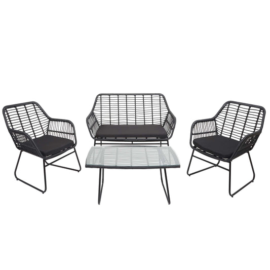 Cosmo Casa - Polyrattan Set - Tuinbankset Zitgroep Stoel - Touw - Antraciet - Bekleding Antraciet zonder Sierkussens
