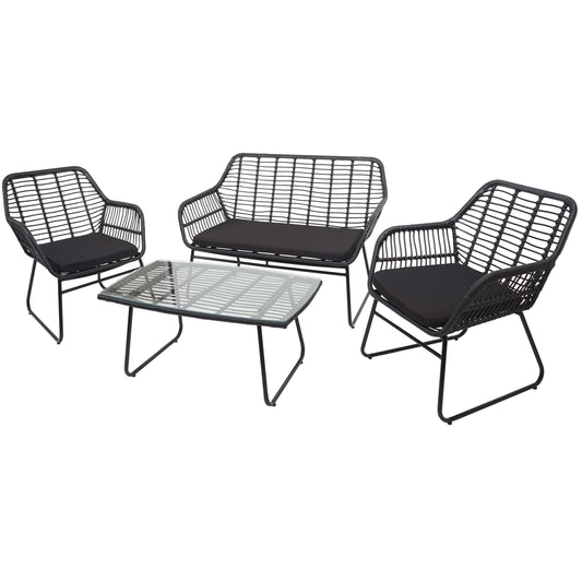 Cosmo Casa - Polyrattan Set - Tuinbankset Zitgroep Stoel - Touw - Antraciet - Bekleding Antraciet zonder Sierkussens