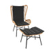 Cosmo Casa - Poly rattan balkonset - Zitgroep met stoel en kruk fauteuil - Touw - Natuurlijke kleur - Kussen antraciet