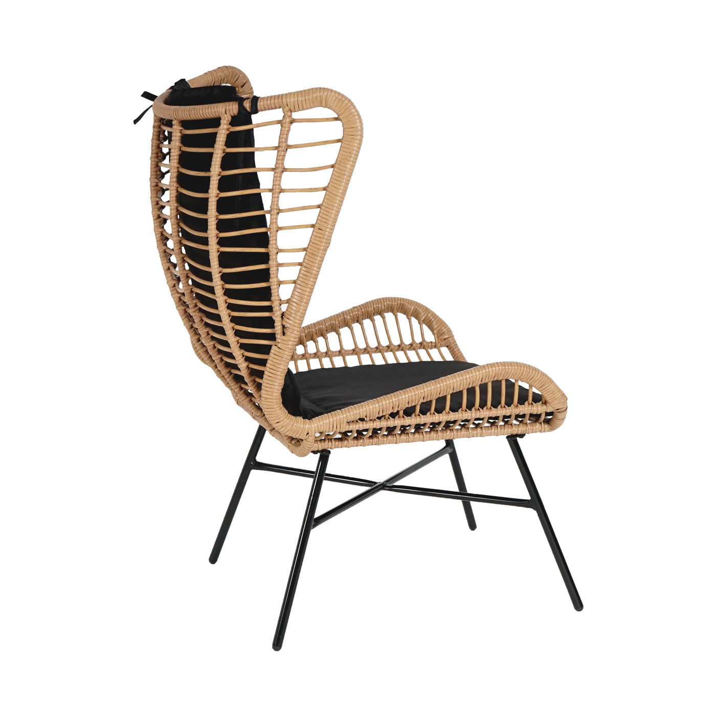 Cosmo Casa - Poly rattan balkonset - Zitgroep met stoel en kruk fauteuil - Touw - Natuurlijke kleur - Kussen antraciet