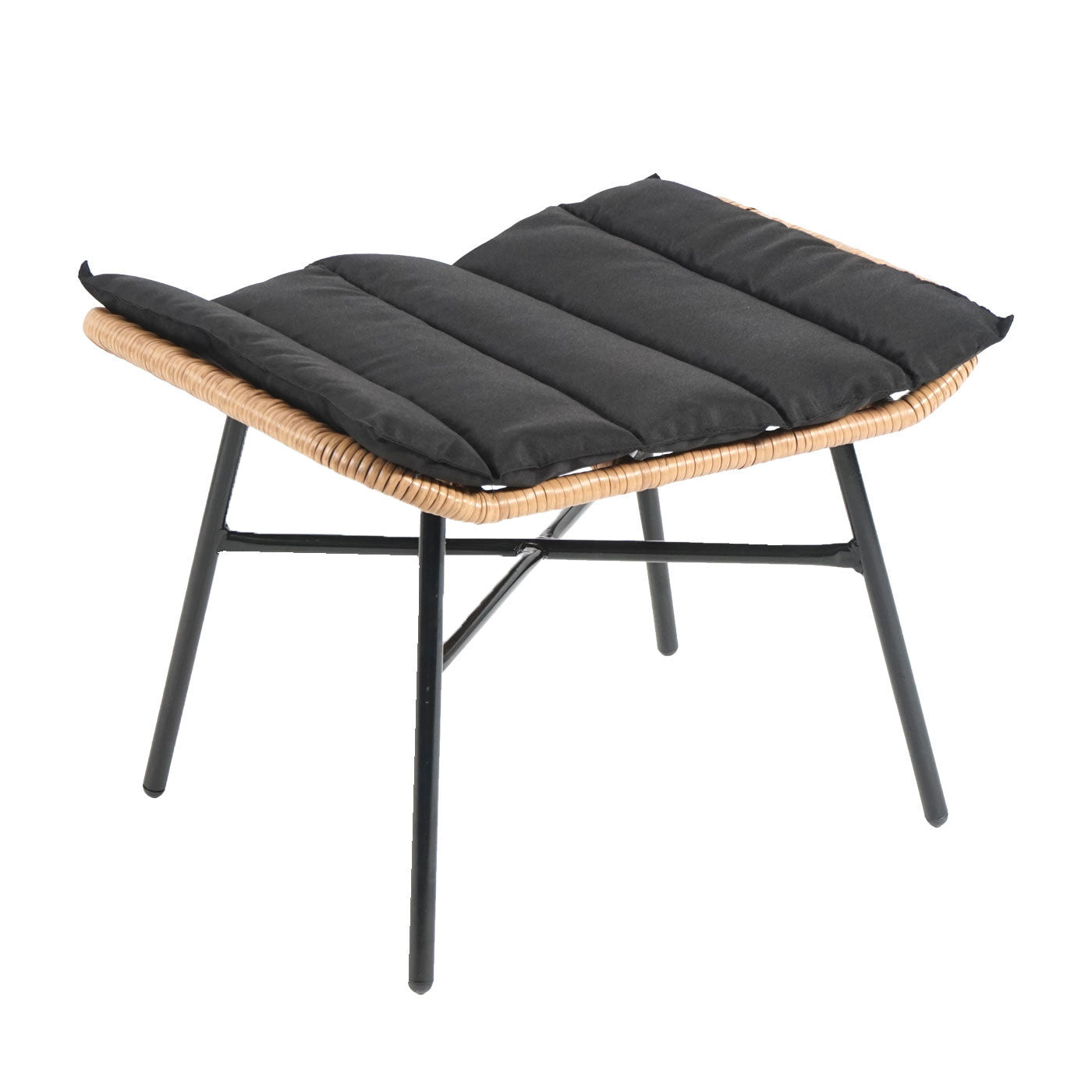 Cosmo Casa - Poly rattan balkonset - Zitgroep met stoel en kruk fauteuil - Touw - Natuurlijke kleur - Kussen antraciet