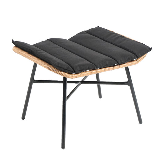 Cosmo Casa - Poly rattan balkonset - Zitgroep met stoel en kruk fauteuil - Touw - Natuurlijke kleur - Kussen antraciet