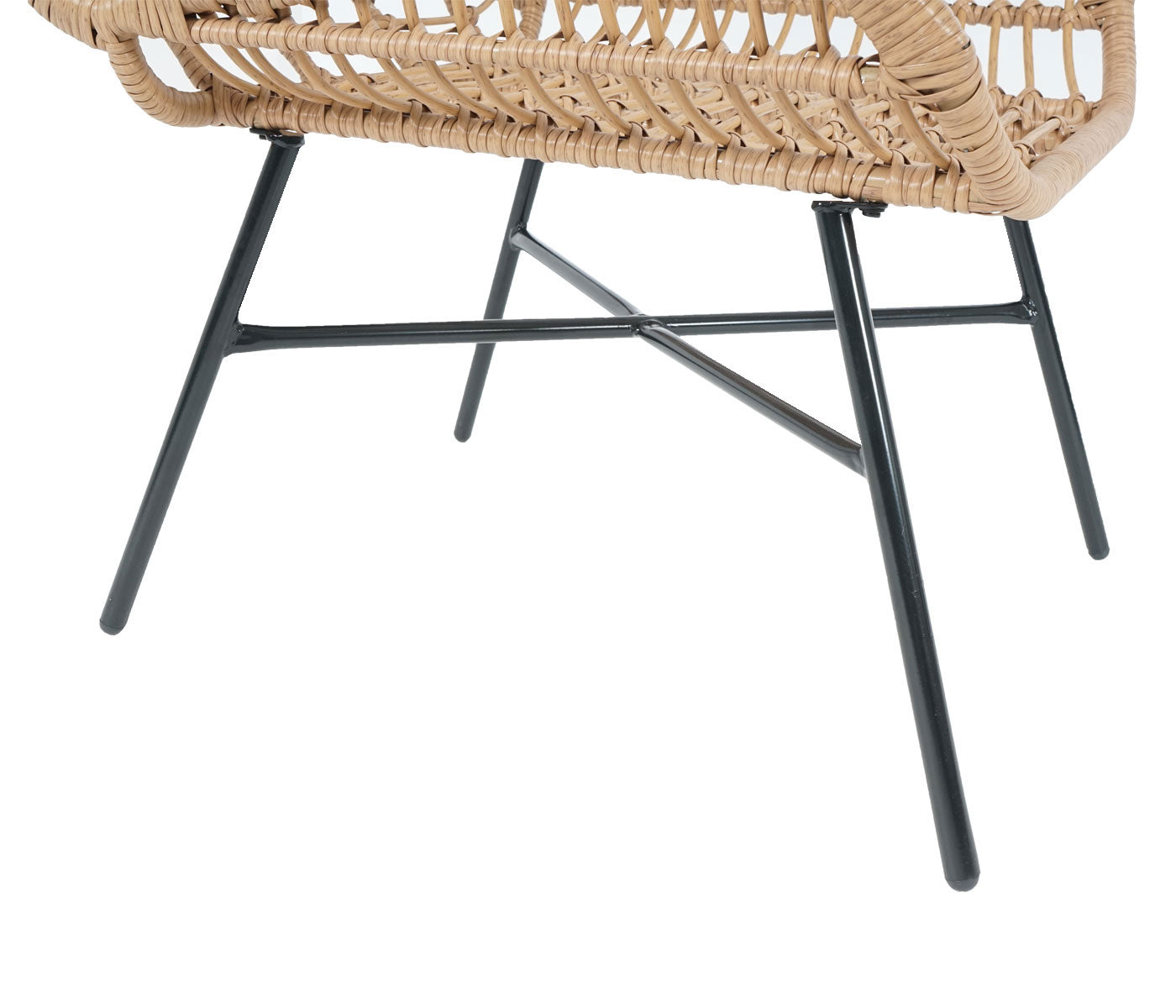Cosmo Casa - Poly rattan balkonset - Zitgroep met stoel en kruk fauteuil - Touw - Natuurlijke kleur - Kussen antraciet