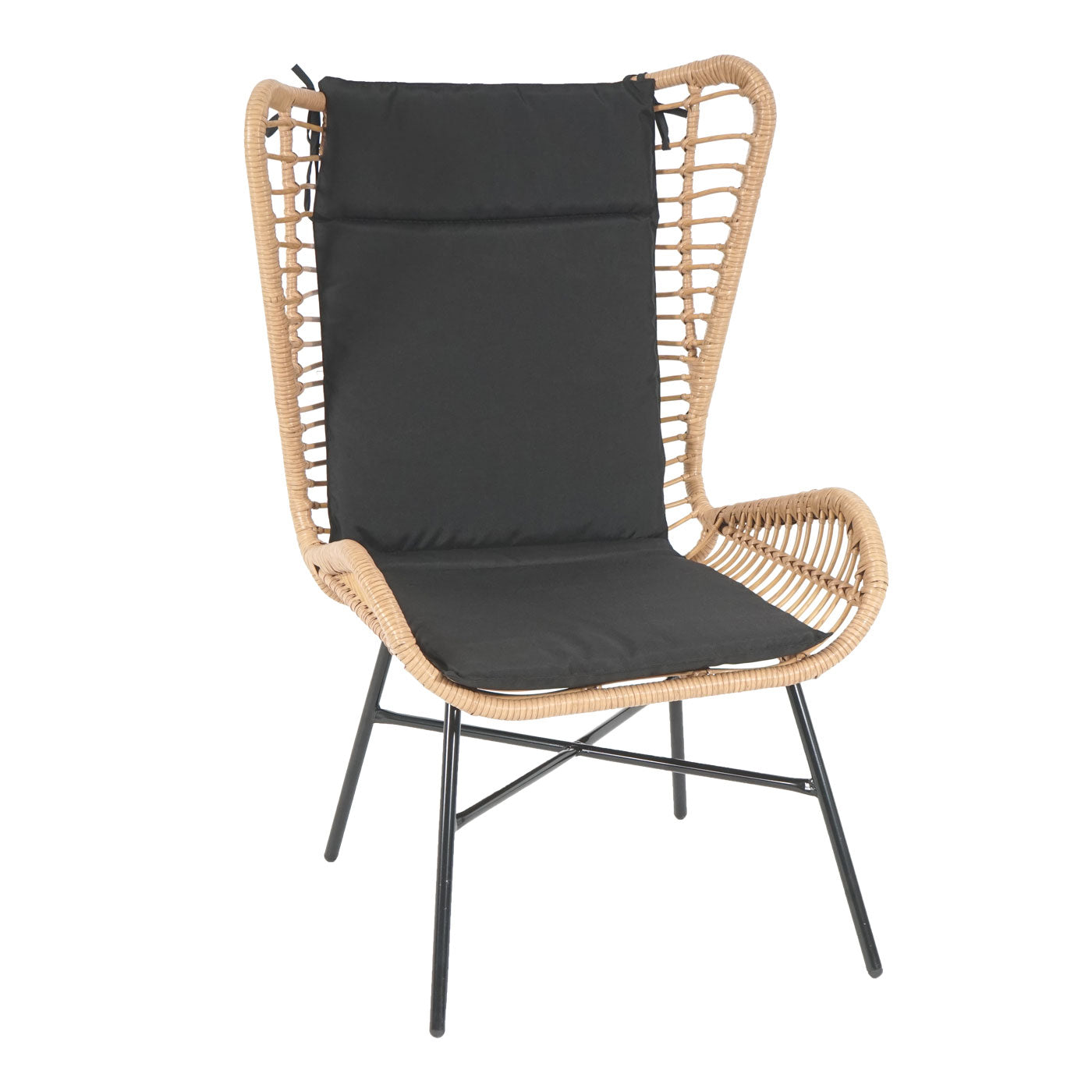 Cosmo Casa - Poly rattan balkonset - Zitgroep met stoel en kruk fauteuil - Touw - Natuurlijke kleur - Kussen antraciet
