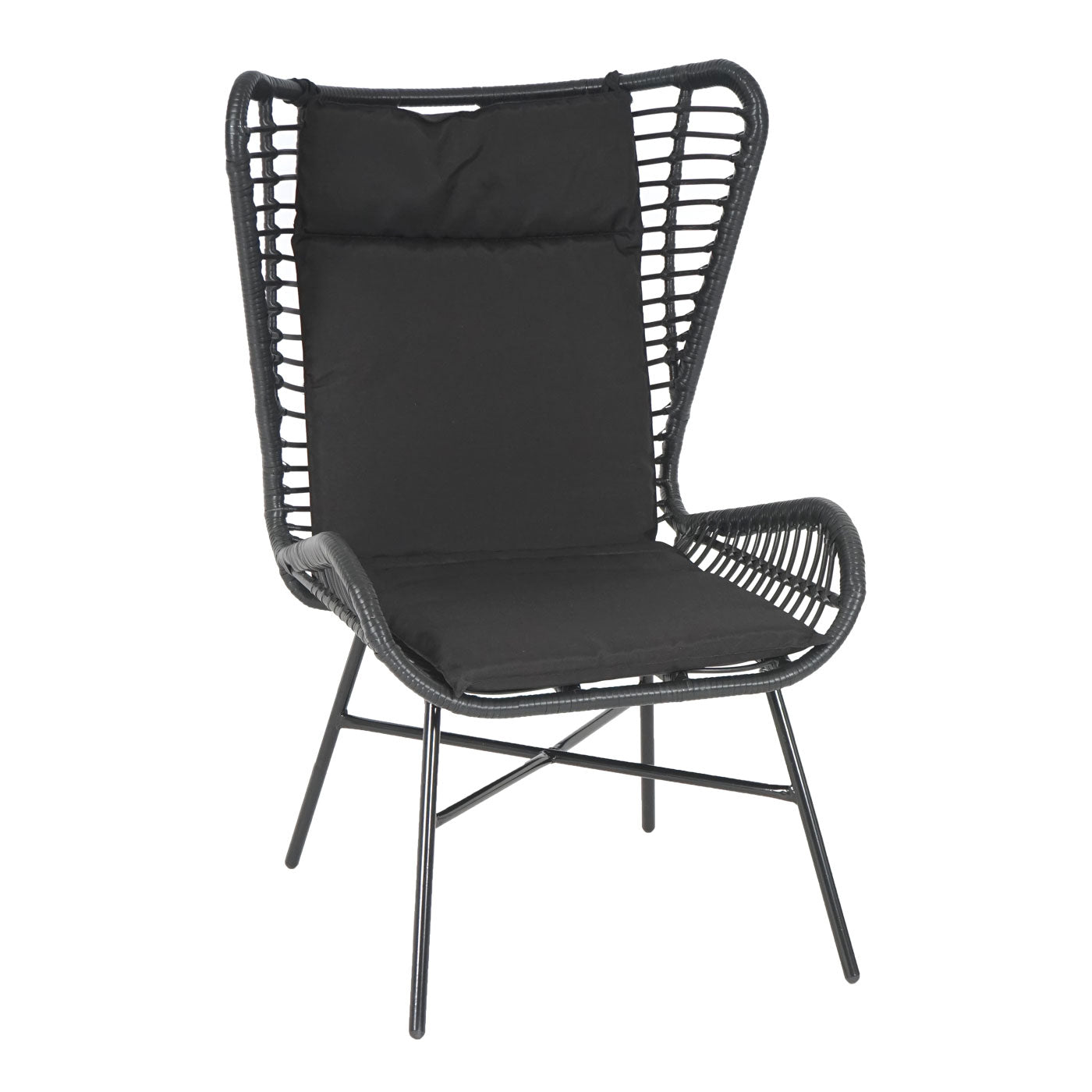 Cosmo Casa - Poly rattan balkonset - Zitgroep met stoel en kruk fauteuil - Touw - Antraciet - Kussen antraciet
