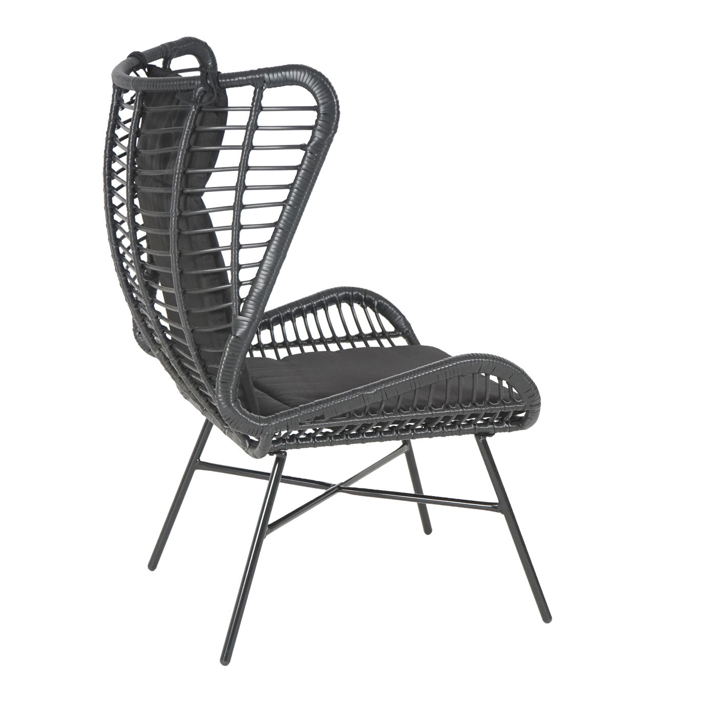 Cosmo Casa - Poly rattan balkonset - Zitgroep met stoel en kruk fauteuil - Touw - Antraciet - Kussen antraciet