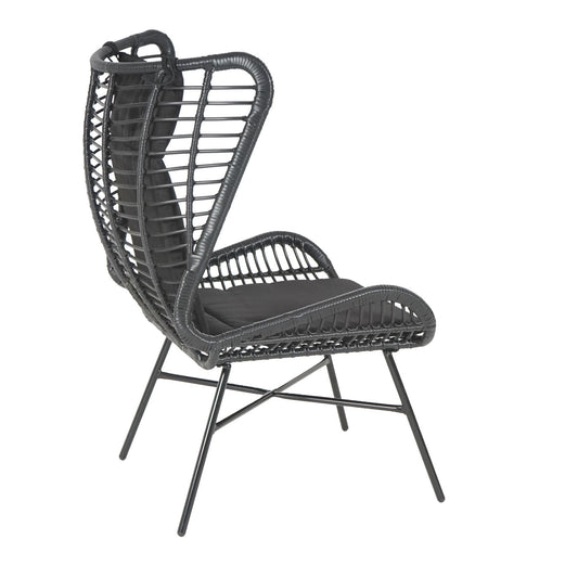Cosmo Casa - Poly rattan balkonset - Zitgroep met stoel en kruk fauteuil - Touw - Antraciet - Kussen antraciet