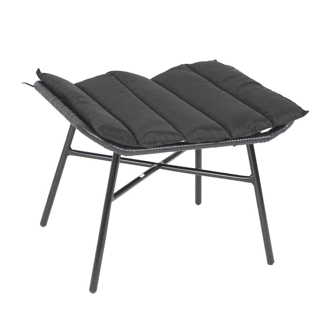 Cosmo Casa - Poly rattan balkonset - Zitgroep met stoel en kruk fauteuil - Touw - Antraciet - Kussen antraciet