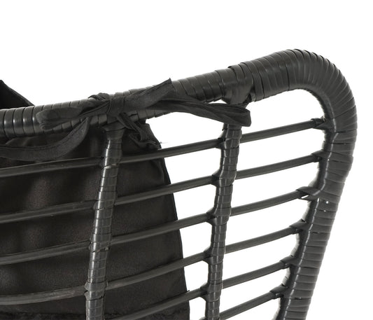 Cosmo Casa - Poly rattan balkonset - Zitgroep met stoel en kruk fauteuil - Touw - Antraciet - Kussen antraciet