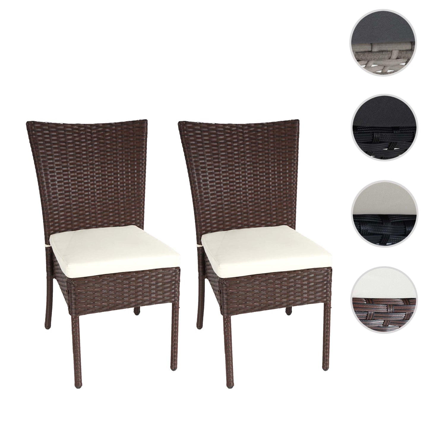Cosmo Casa - Set van 2 poly rattan stoelen - Stapelbare balkonstoel tuinstoel - Poly rattan - Bruin - Kussen crème