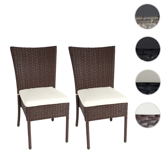 Cosmo Casa - Set van 2 poly rattan stoelen - Stapelbare balkonstoel tuinstoel - Poly rattan - Bruin - Kussen crème