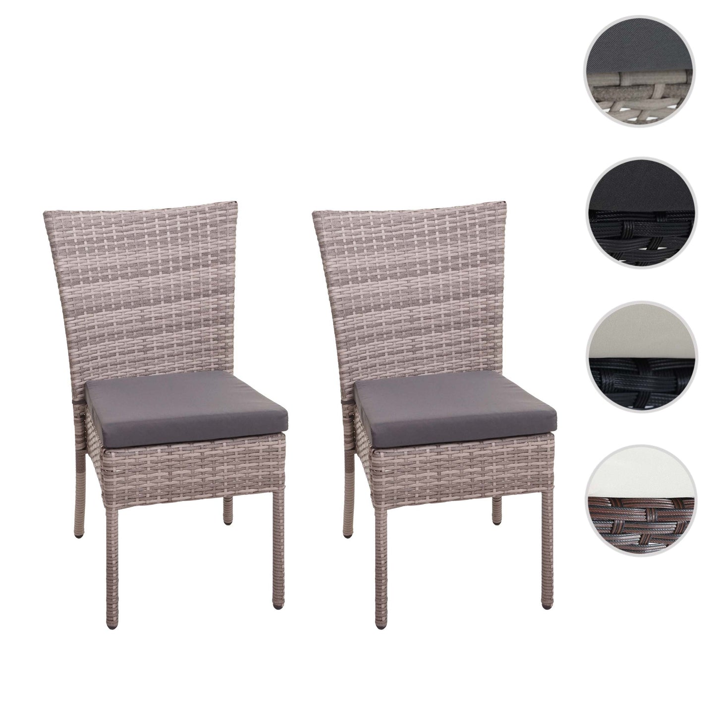 Cosmo Casa - Set van 2 polyrotan stoelen - Balkonstoel tuinstoel - Stapelbaar - Grijsbruin met donkergrijs kussen