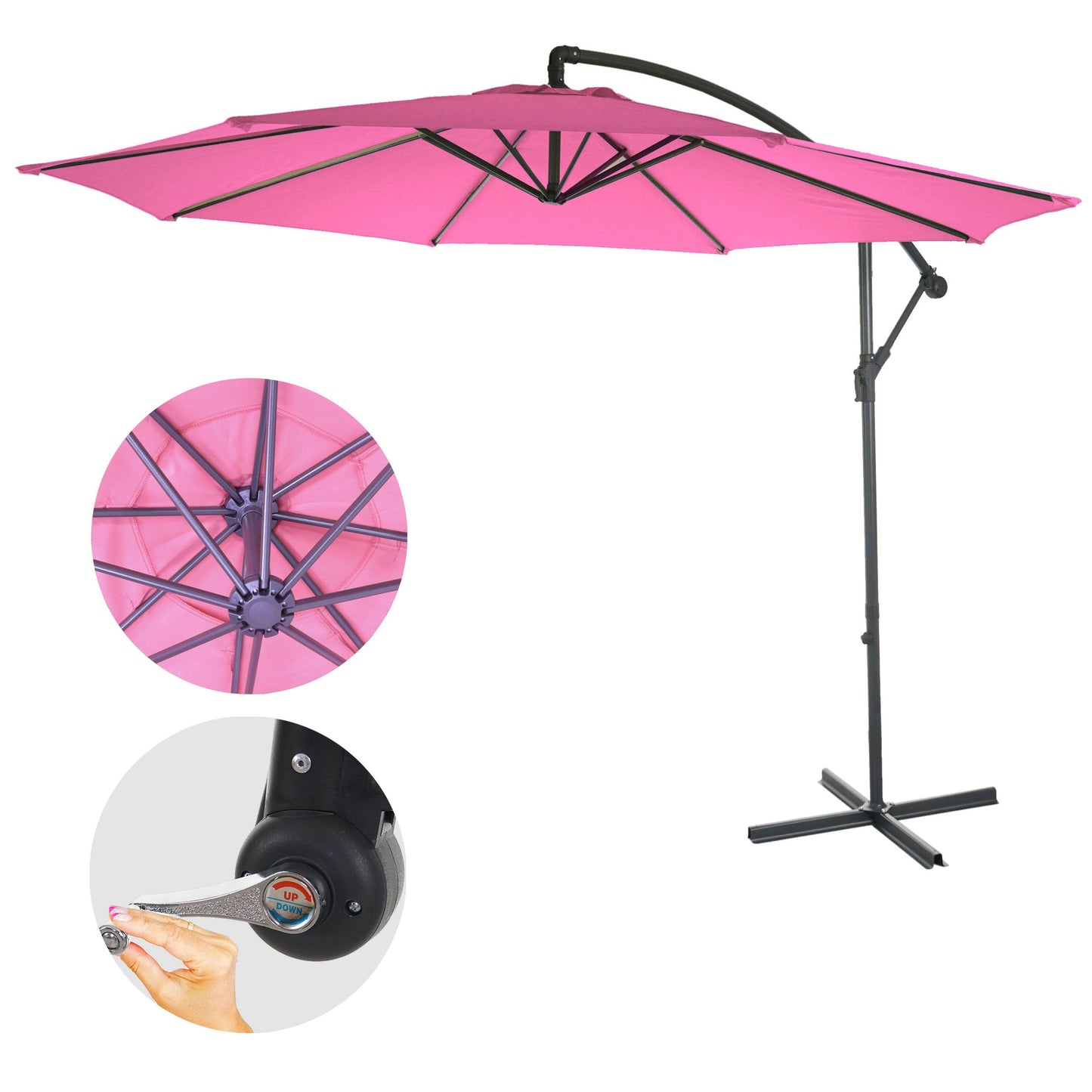 Cosmo Casa - Acerra zweefparasol - Zonwerende parasol - 3m kantelbaar - Polyester staal - 11kg - Roze zonder voet