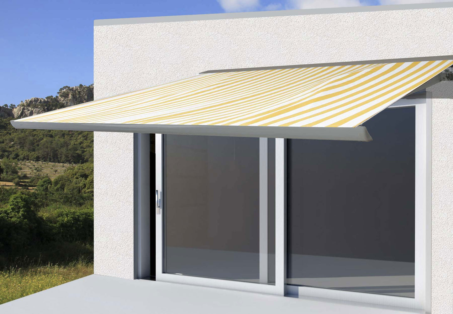 Cosmo Casa - Vervanghoes voor luifel - Volledige cassette vervangende hoes zonwering - 4x3m - Polyester geel-wit