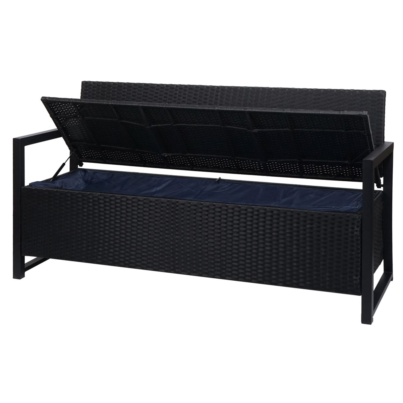 Cosmo Casa - Poly-Rotan 3-Zitsbank - Tuinbank / Kistbank met Opbergvak - Antraciet & Groene Kussens