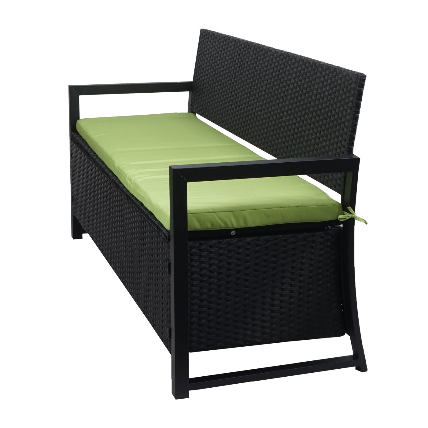 Cosmo Casa - Poly-Rotan 3-Zitsbank - Tuinbank / Kistbank met Opbergvak - Antraciet & Groene Kussens