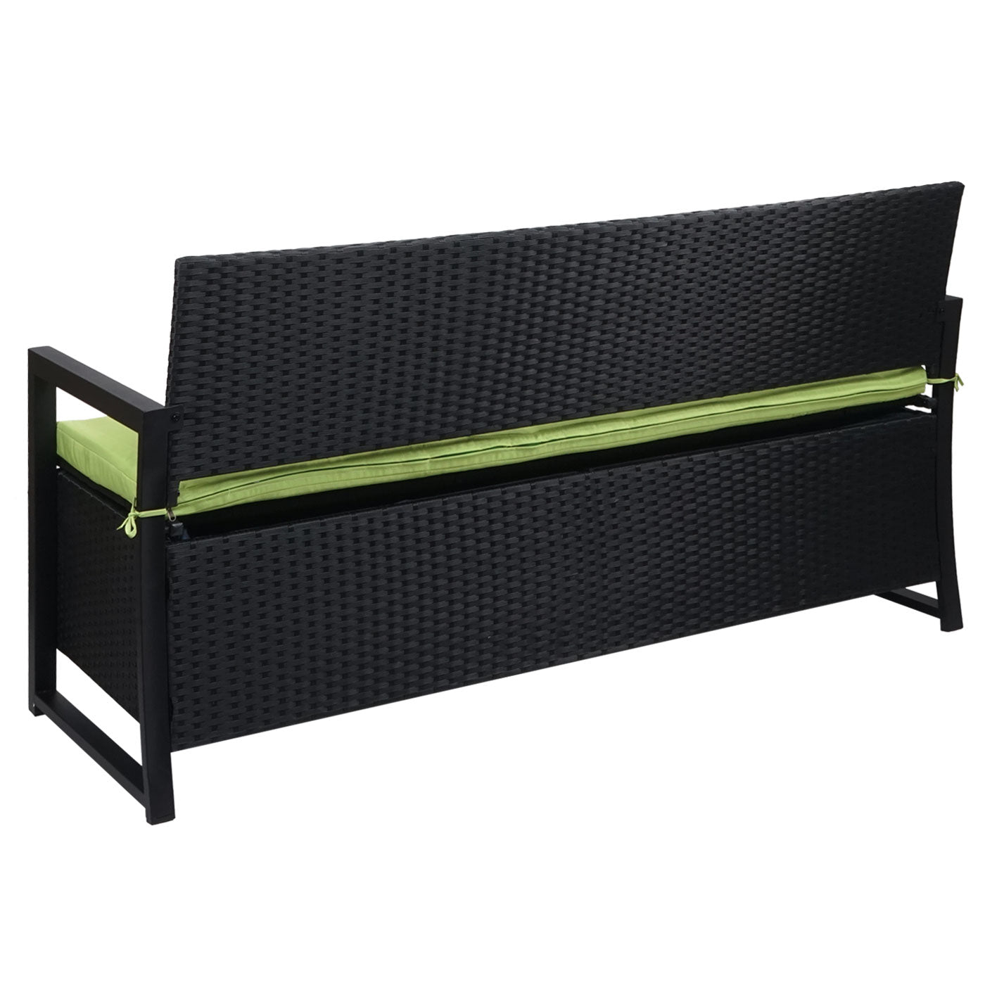 Cosmo Casa - Poly-Rotan 3-Zitsbank - Tuinbank / Kistbank met Opbergvak - Antraciet & Groene Kussens