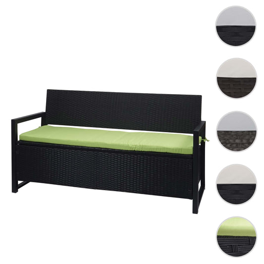 Cosmo Casa - Poly-Rotan 3-Zitsbank - Tuinbank / Kistbank met Opbergvak - Antraciet & Groene Kussens