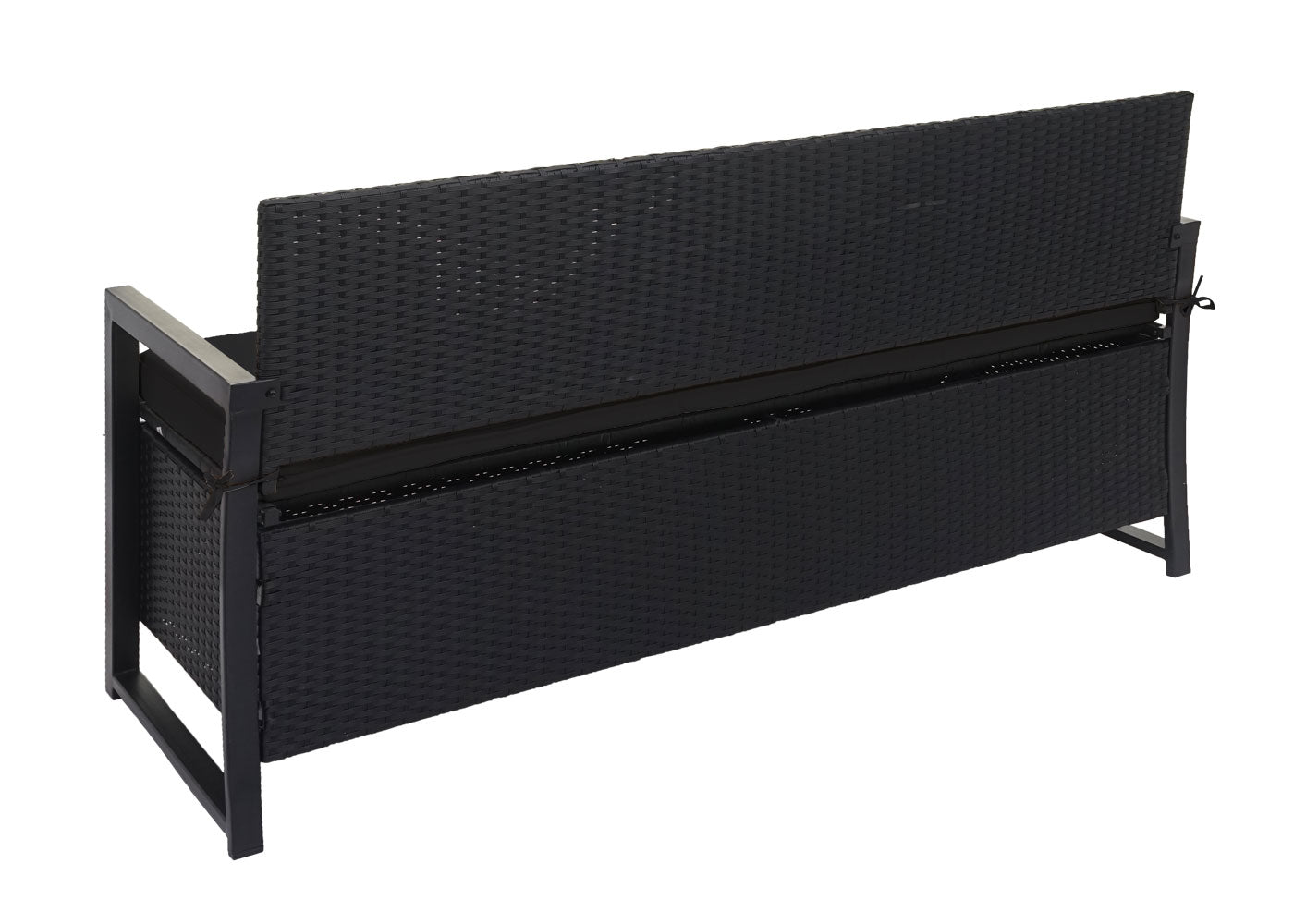 Cosmo Casa - Polyrotan 3-Zitsbank - Tuinbank/Kistbank met Opbergvak - Zitkussen Antraciet & Zwart Kussen