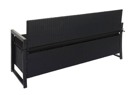 Cosmo Casa - Polyrotan 3-Zitsbank - Tuinbank/Kistbank met Opbergvak - Zitkussen Antraciet & Zwart Kussen