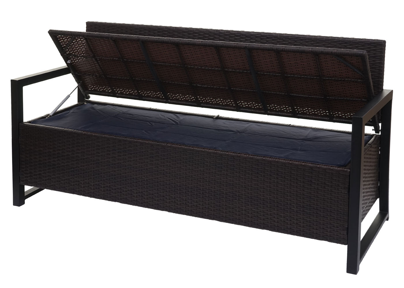 Cosmo Casa - Polyrotan 3-Zitsbank - Tuinbank/Borstbank met Opbergvak - Zitkussen Bruin & Zwart Kussen