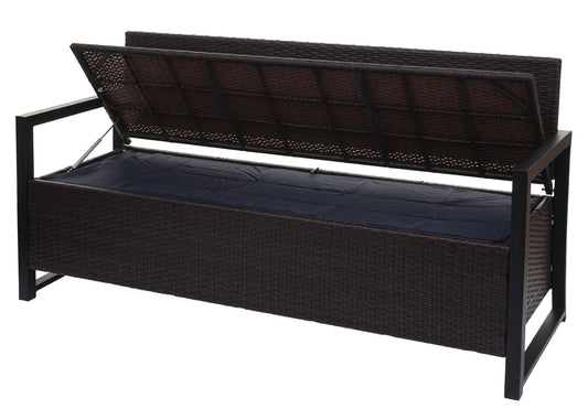 Cosmo Casa - Polyrotan 3-Zitsbank - Tuinbank/Borstbank met Opbergvak - Zitkussen Bruin & Zwart Kussen