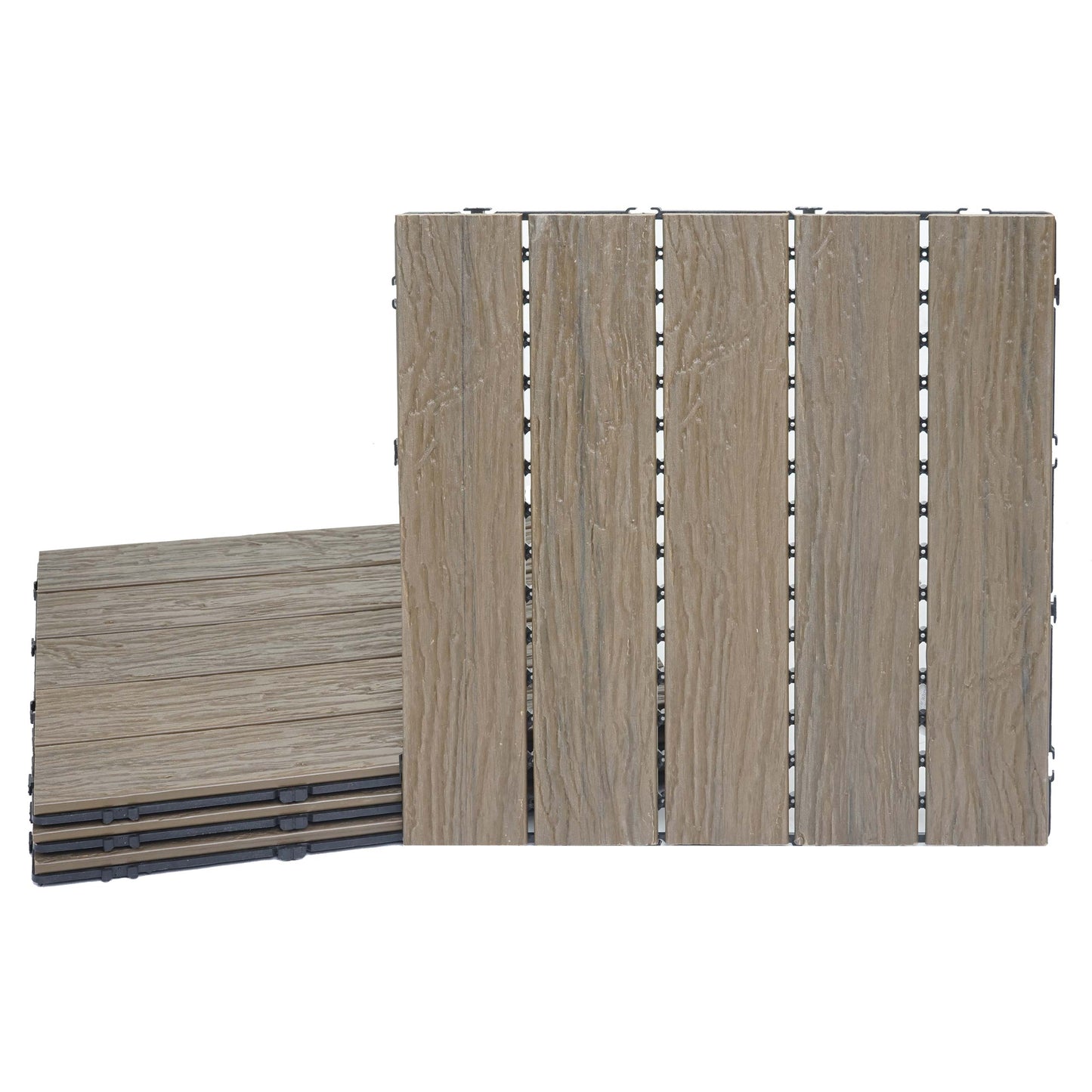 Cosmo Casa - WPC Vloertegel - Houtlook Balkon Terras - 3D Structuur Lineair - Lichtbruin - 4x per 50x50cm = 1m²