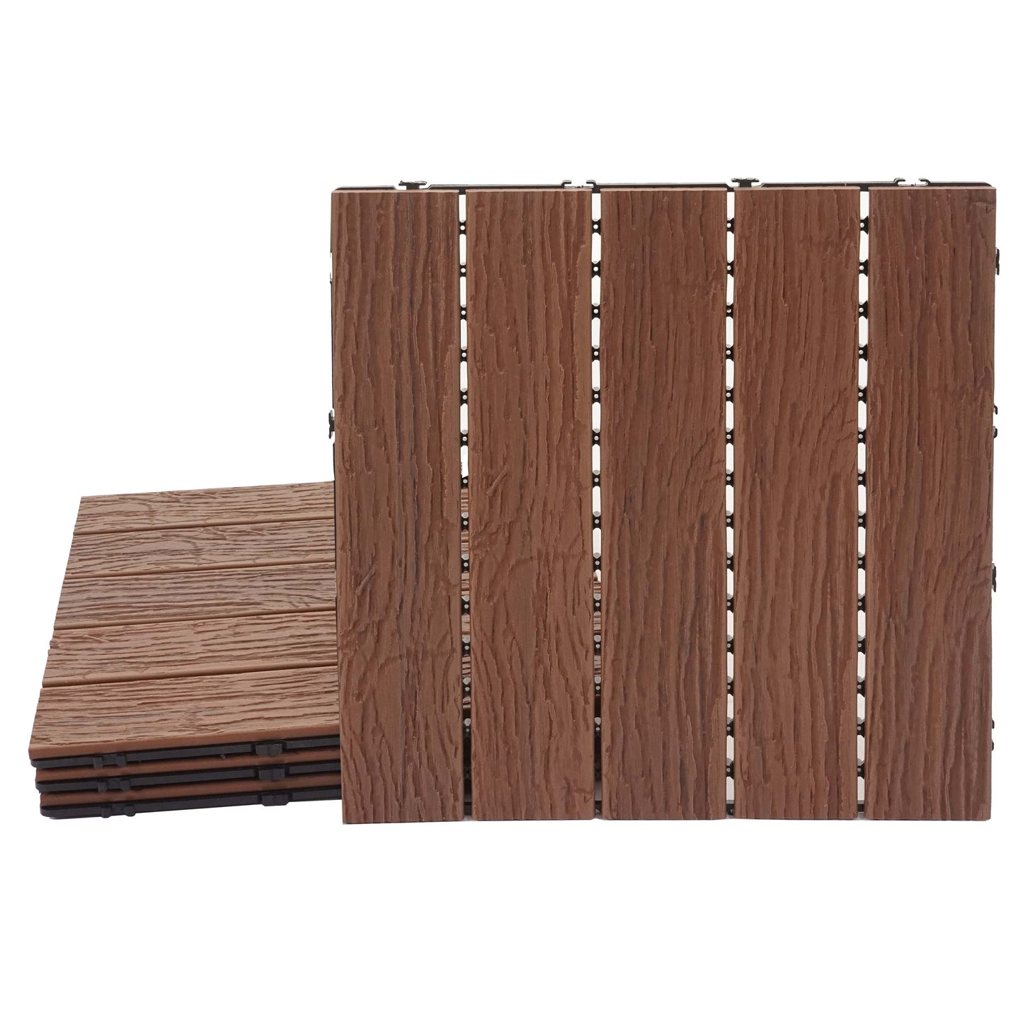 Cosmo Casa - WPC Vloertegel - Houtlook Balkon Terras - 3D Structuur Lineair - Donkerbruin - 4x per 50x50cm = 1m²